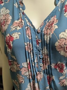 Daniel Rainn Blue Floral V-Neck Sleeveless Camisole